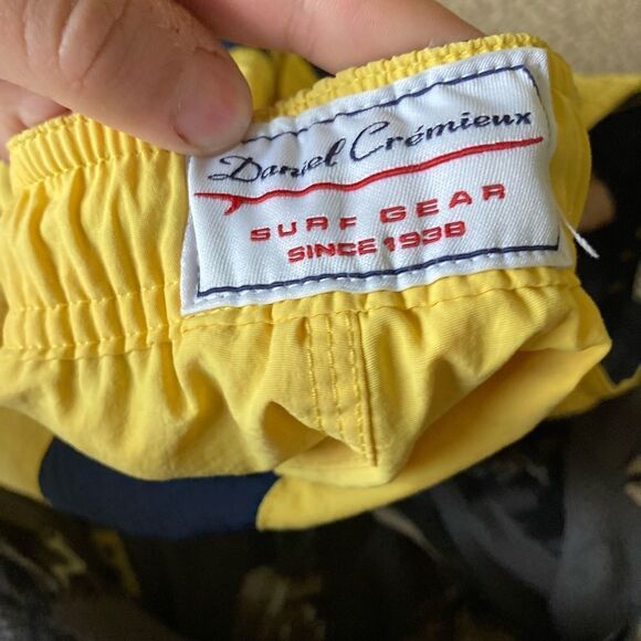 Mens Vintage Navy Blue and Yellow Daniel Cremieux Swim Trunks - Picture 2 of 3